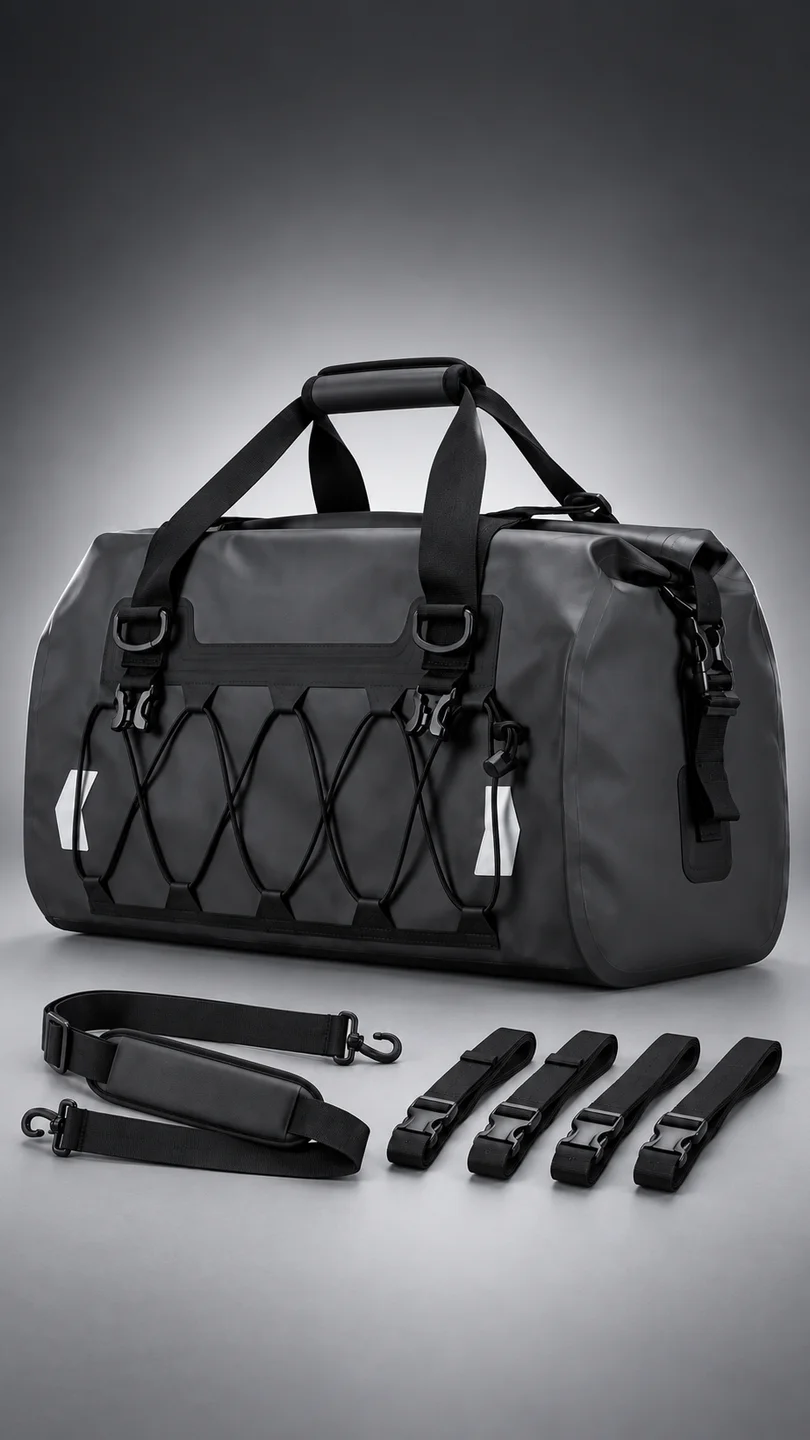 Roll-top touring duffel — product detail panel 1