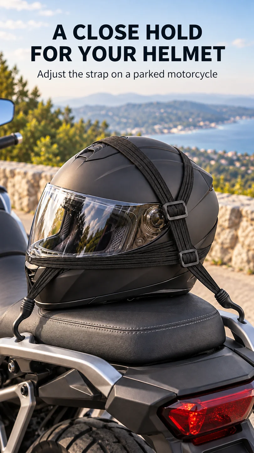 Black dual-hook helmet strap — product detail panel 2