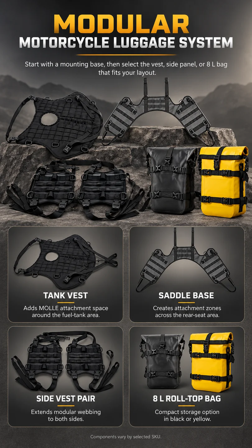 Modular luggage mounting system — product detail panel 1