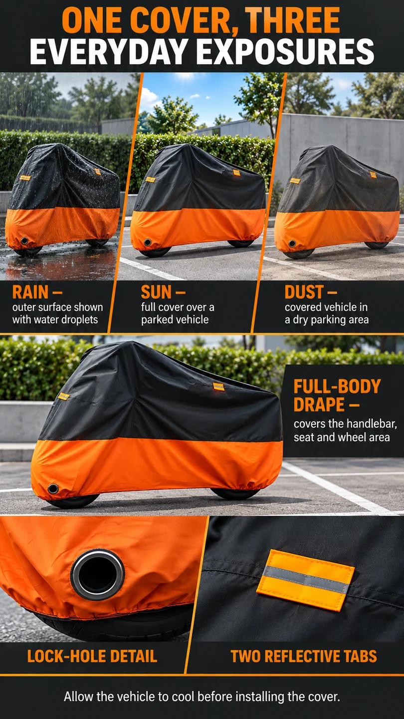Multi-fabric motorcycle cover — product detail panel 2