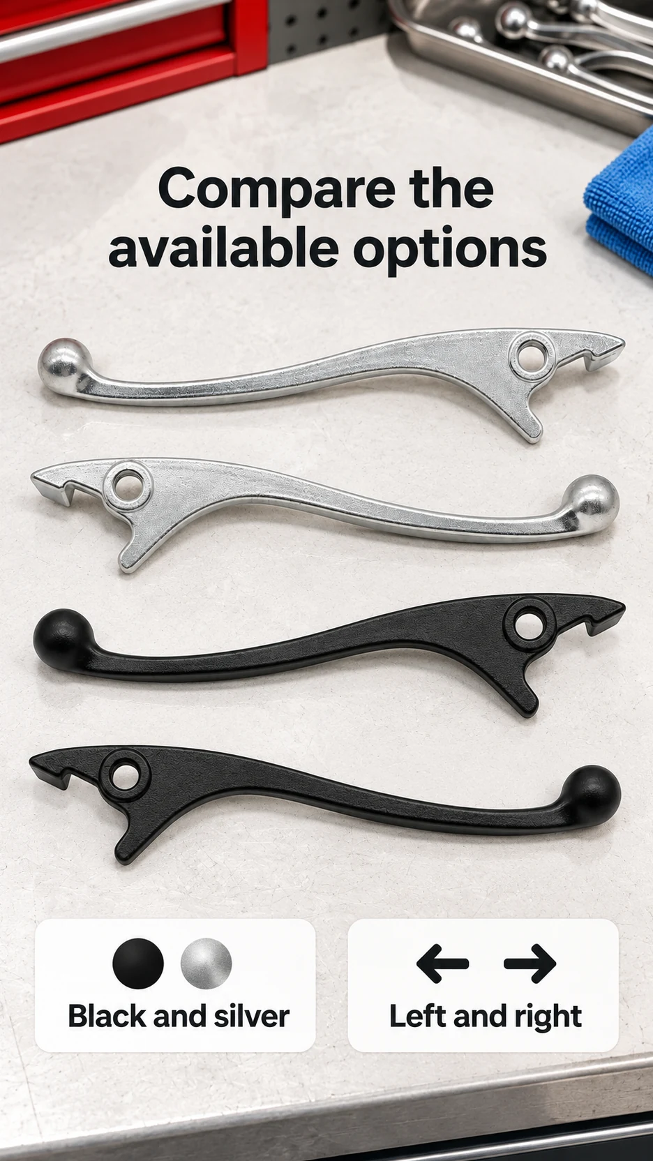 Replacement left & right brake levers — product detail panel 7
